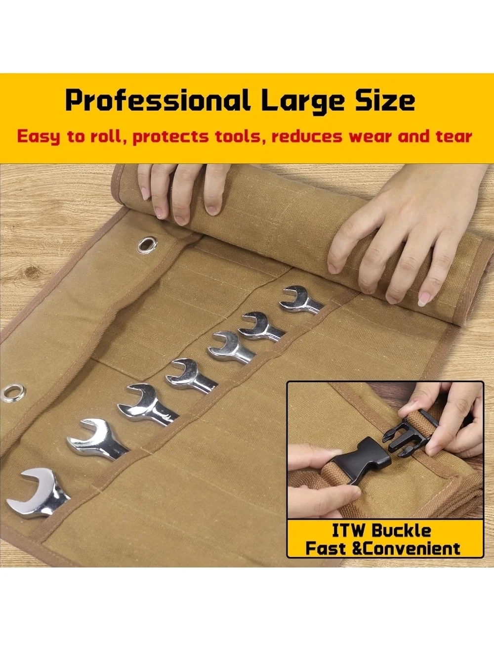 Canvas Tool Roll with Wrench Set - Khaki